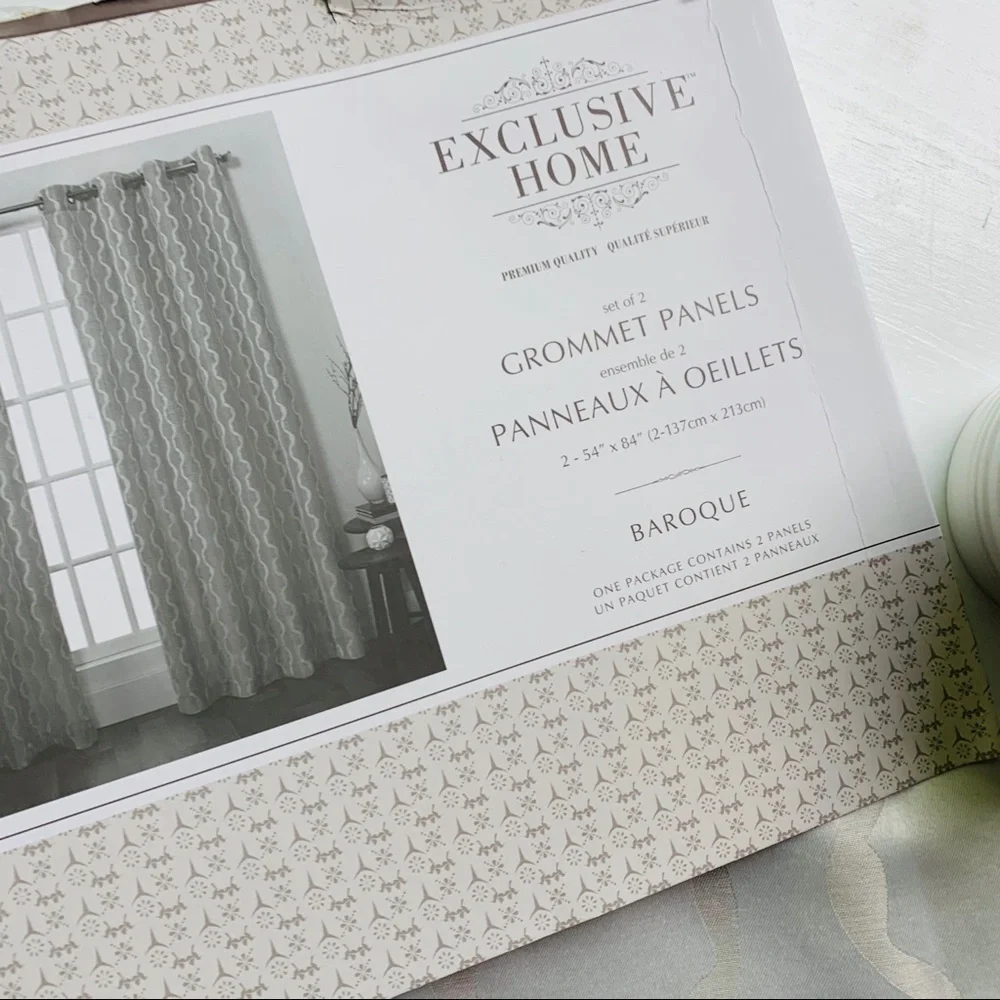 Magana Geometric Semi-Sheer Grommet Curtain 2 Panels Pair 54 x 84 Dove Gray NEW